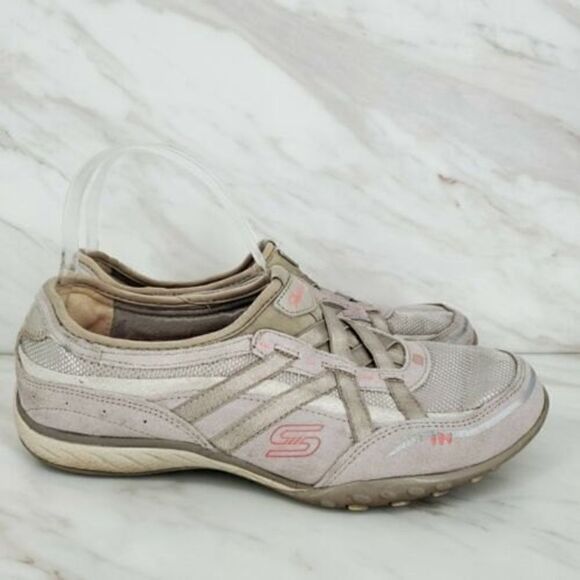 Skechers‎ Relaxed Fit Womens 8.5 Memory Foam Tan Pink Slip On Shoes 22451 - Picture 1 of 7